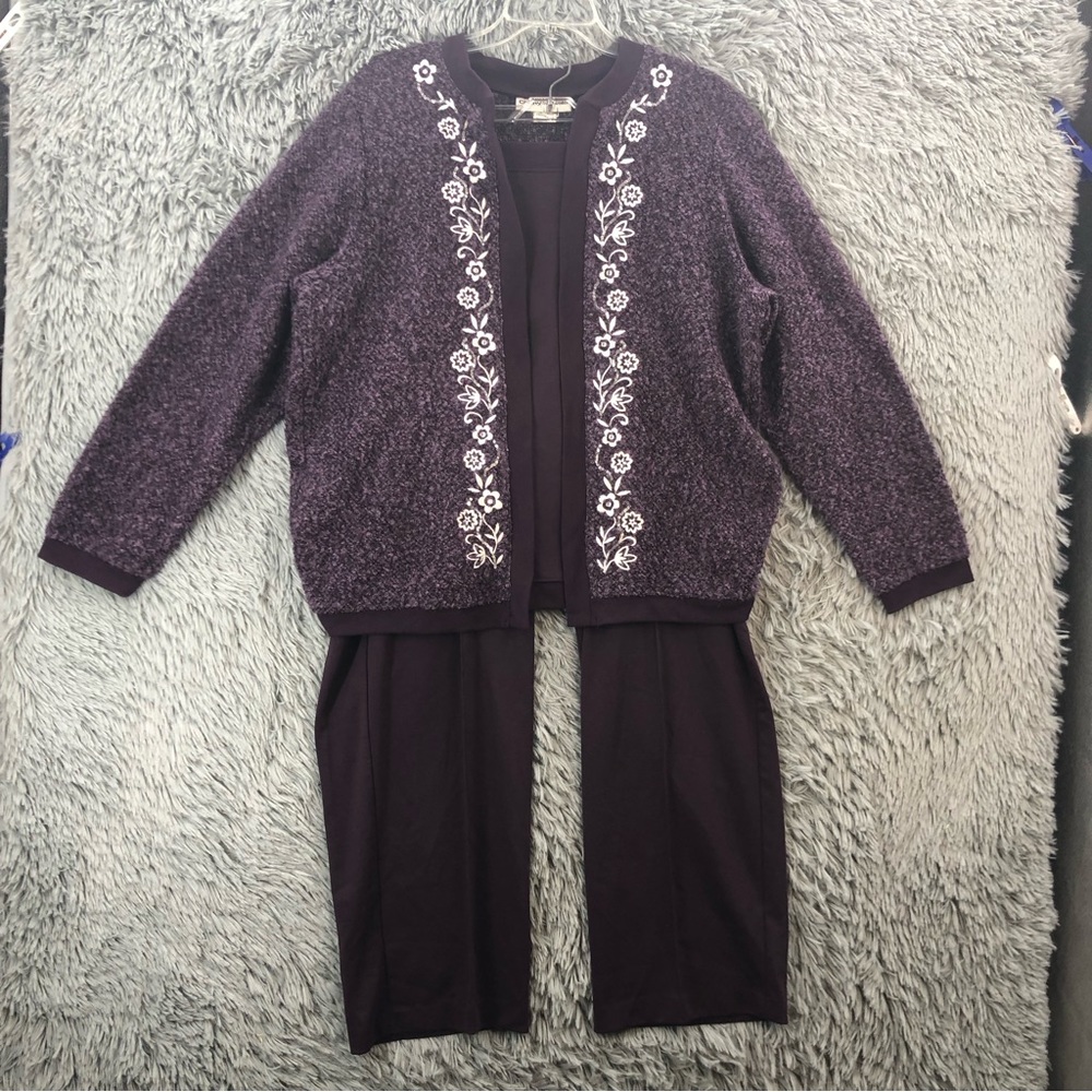 Cathy Daniels Pants Set 2 Piece XL Sweater Matching Pull On Pant Set Embroidered